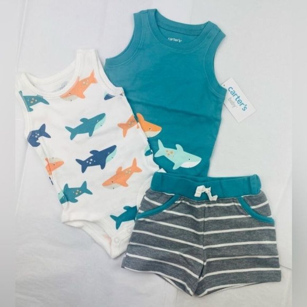 CARTER’S Baby boy  Multi Baby 3-Piece Animal Little Short Set 6 Months (#5502) - Picture 9 of 10